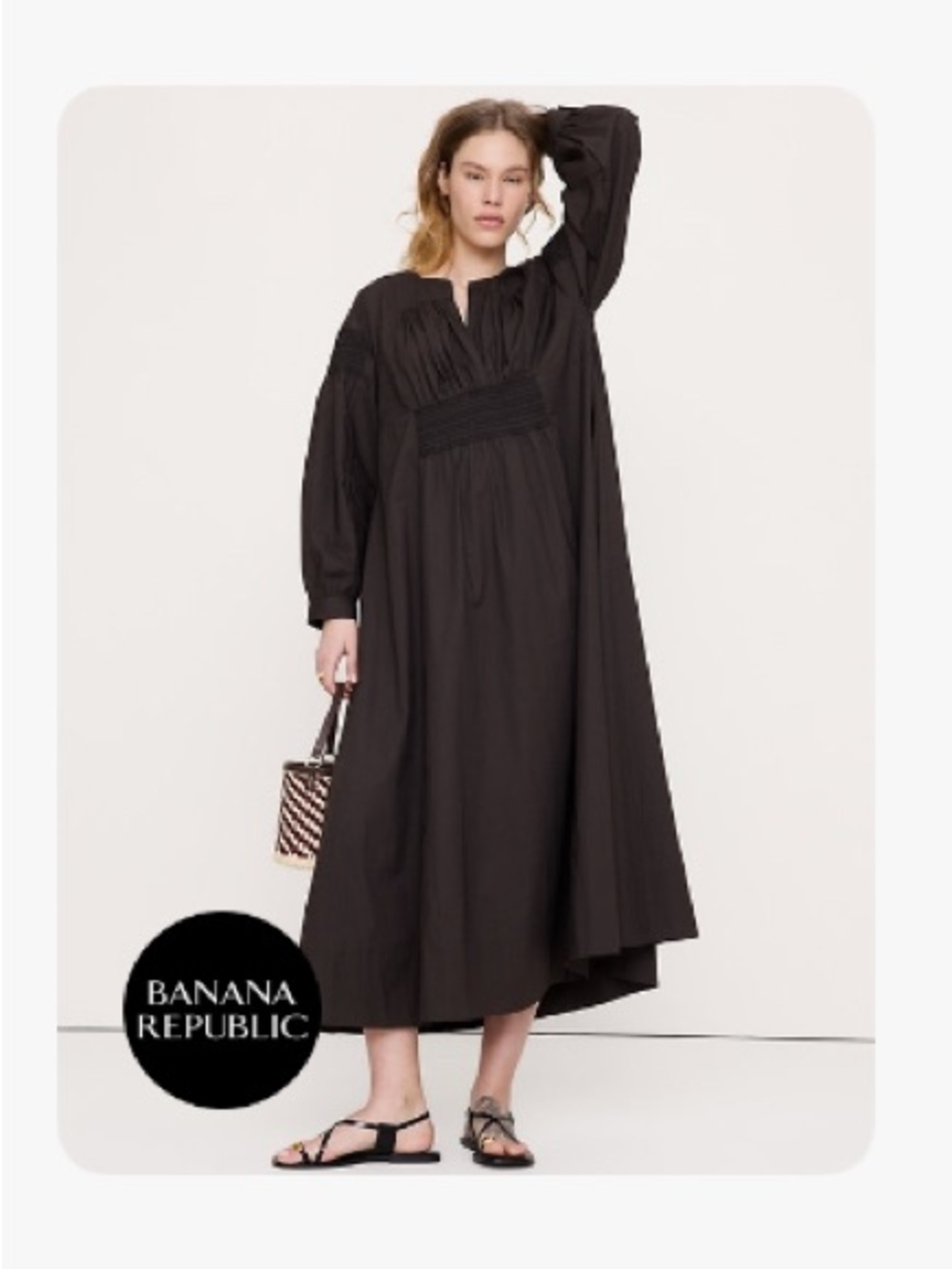 Banana Republic Black Maxi Smocked-Peasant Dress